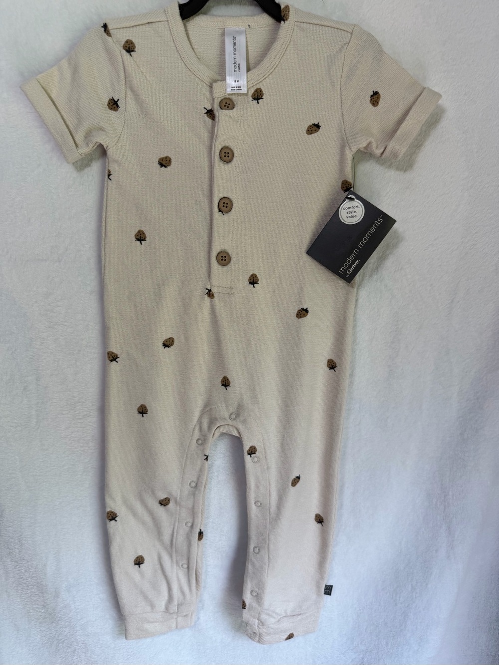 Modern Moments Cream Baby One-Piece Romper with Hedgehog Print